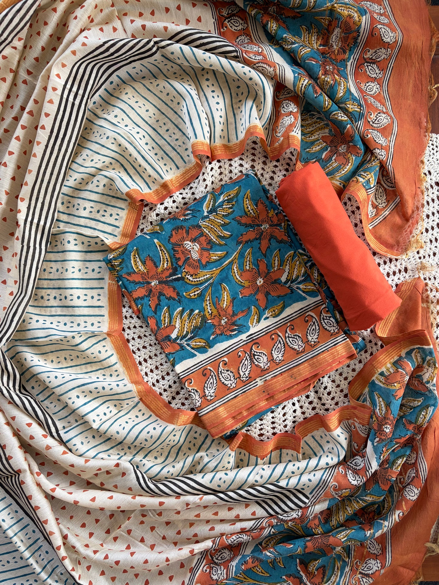 Hand Block Print Unstitched Cotton Salwar [GUE69]