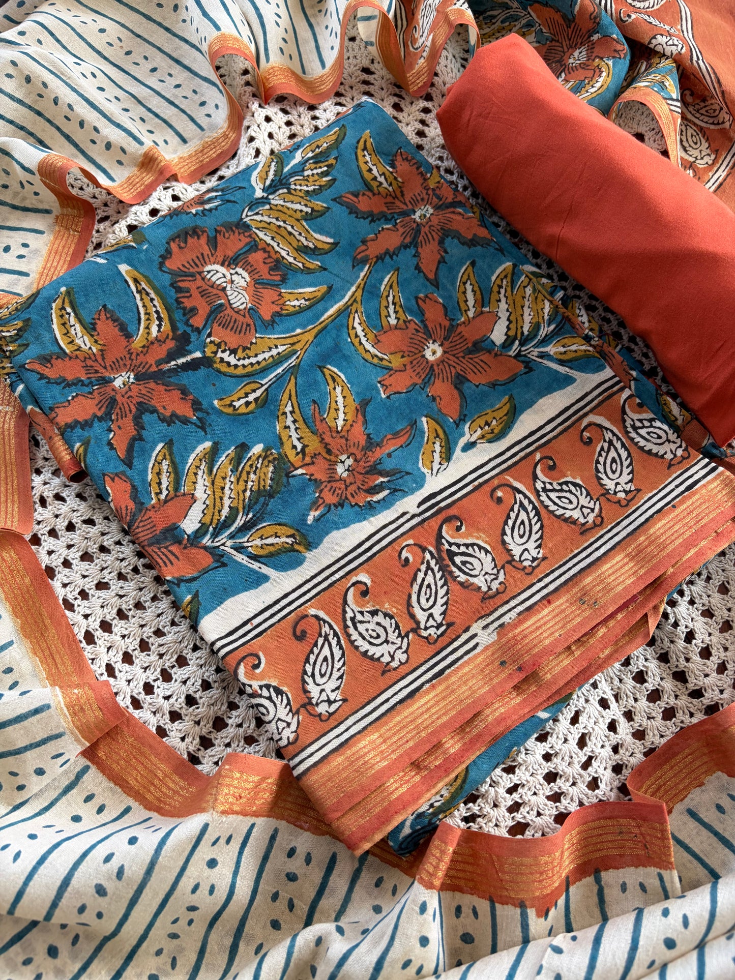 Hand Block Print Unstitched Cotton Salwar [GUE69]