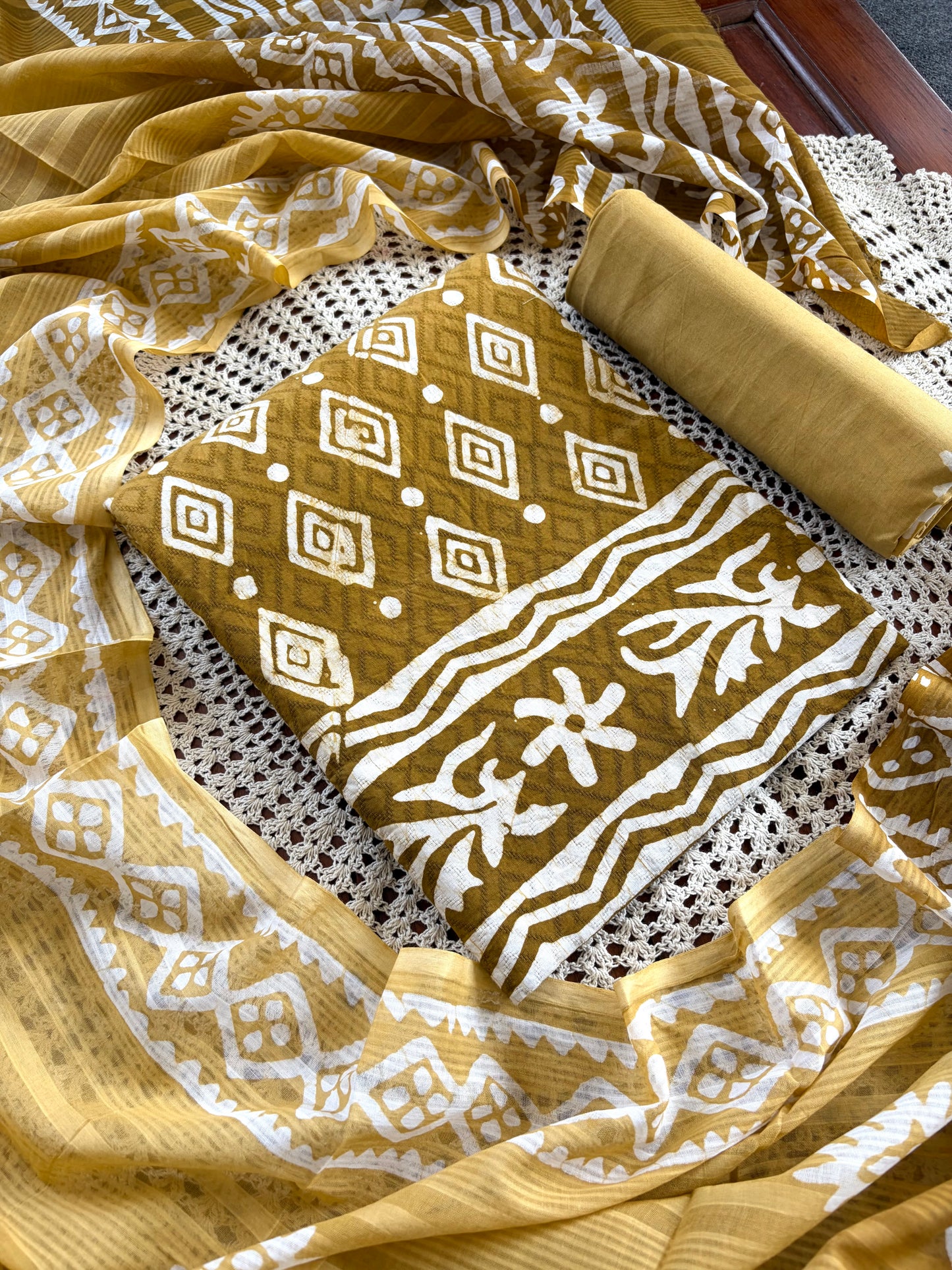 Elegant Mustard Yellow Cotton Unstitched Salwar Set with Printed Dupatta[GUE23]