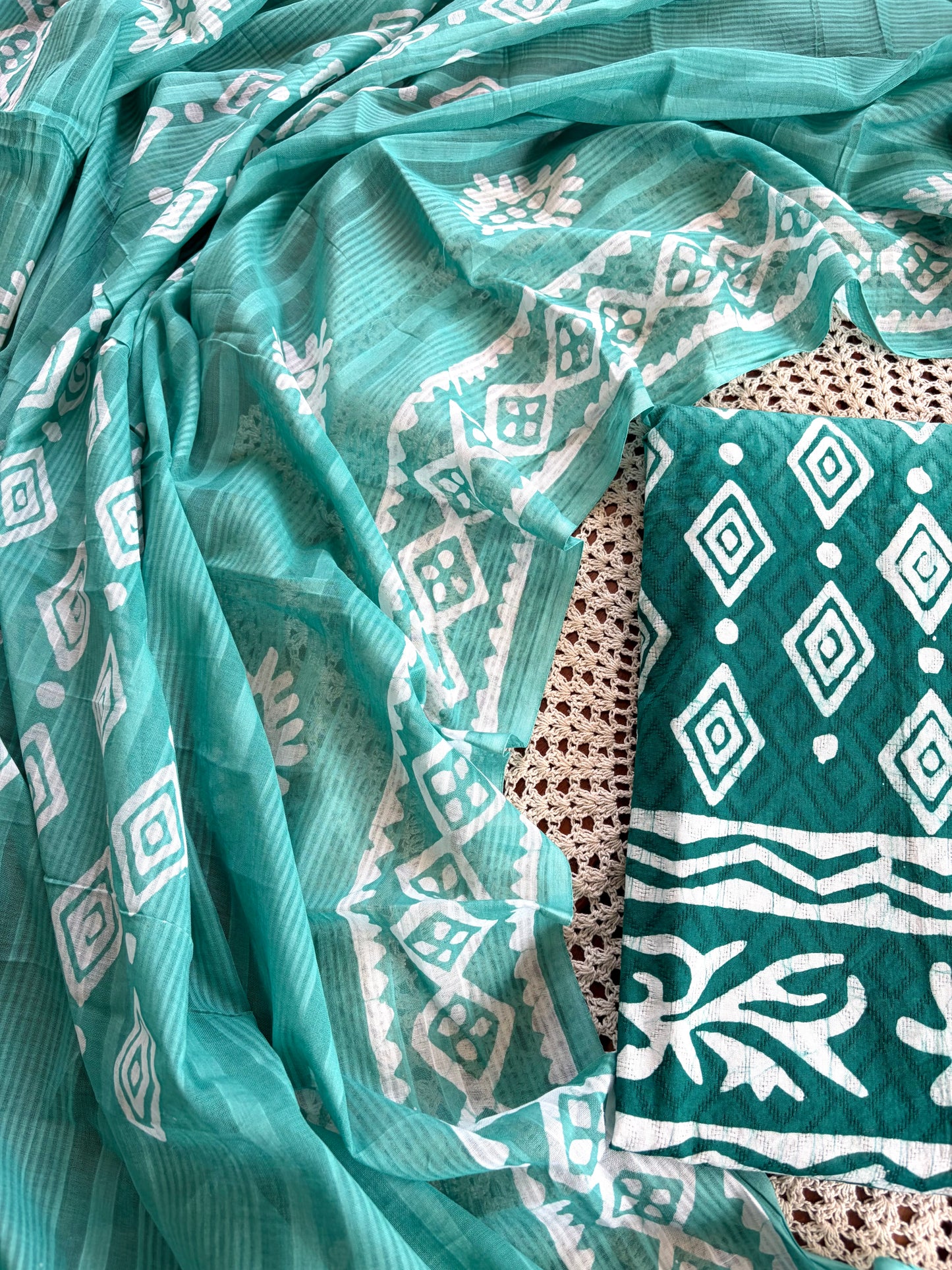 Elegant Teal Green Cotton Unstitched Salwar Set with Printed Dupatta[GUE24]