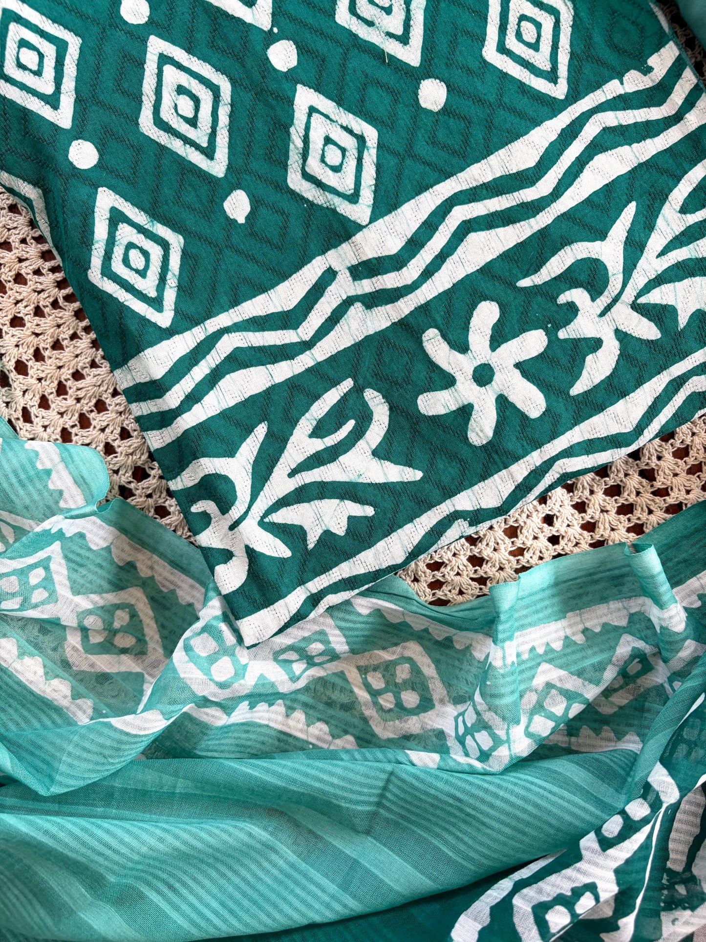 Elegant Teal Green Cotton Unstitched Salwar Set with Printed Dupatta[GUE24]