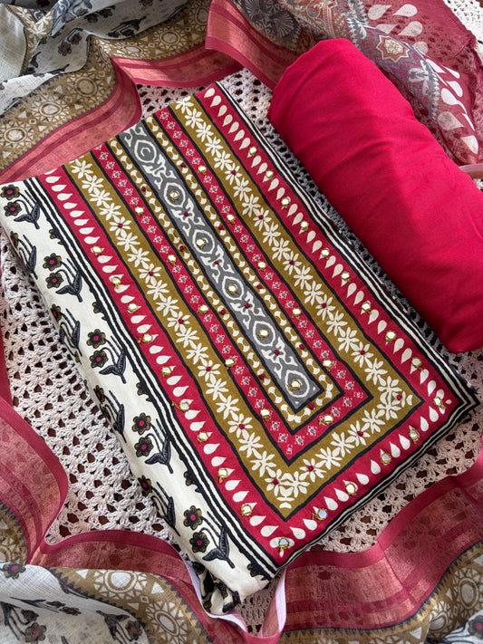 Cotton rayon unstitched salwar set [GUE42]