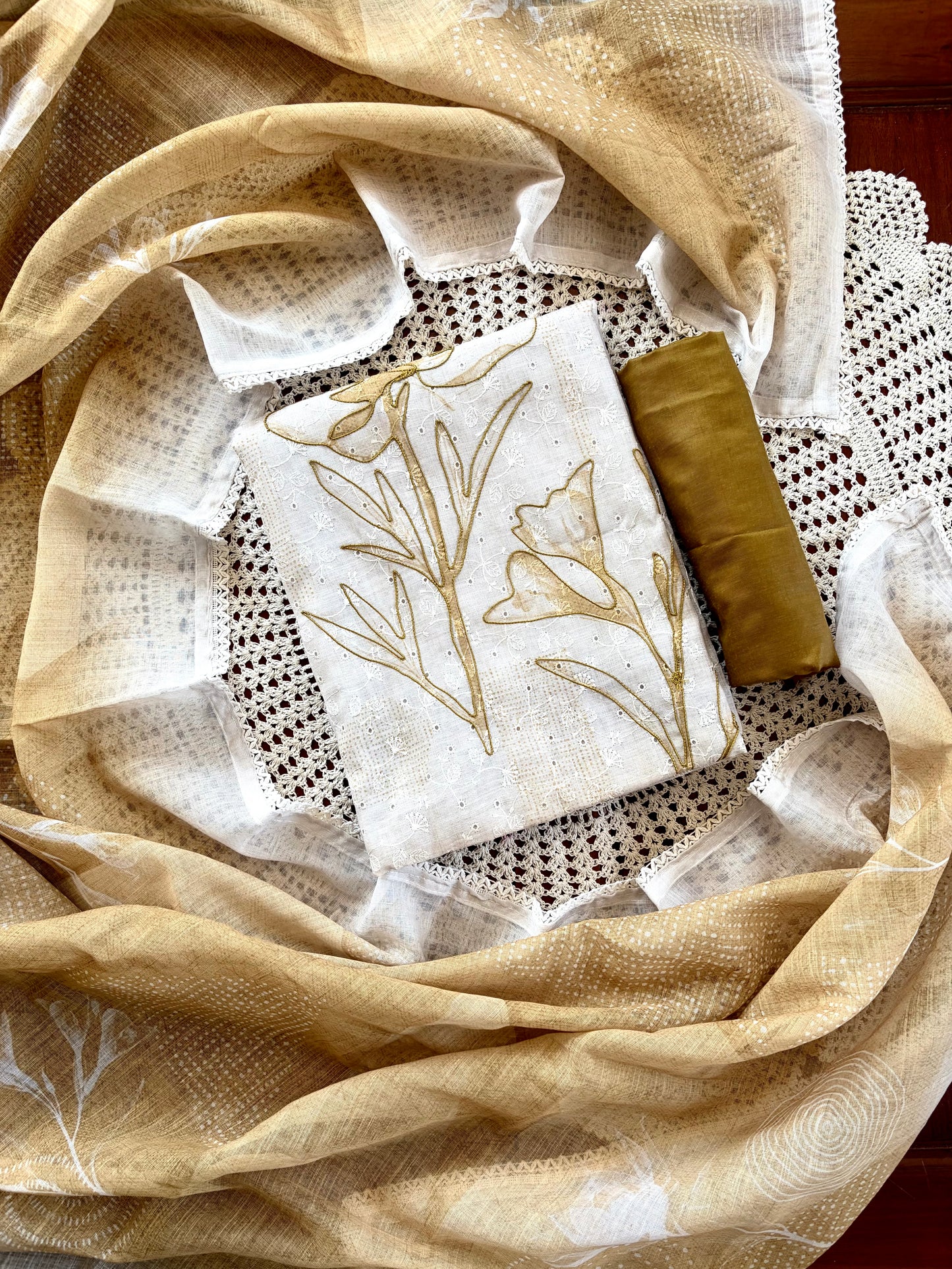 Olive Gold Hakoba Cotton Unstitched Salwar Suit [GUD295]