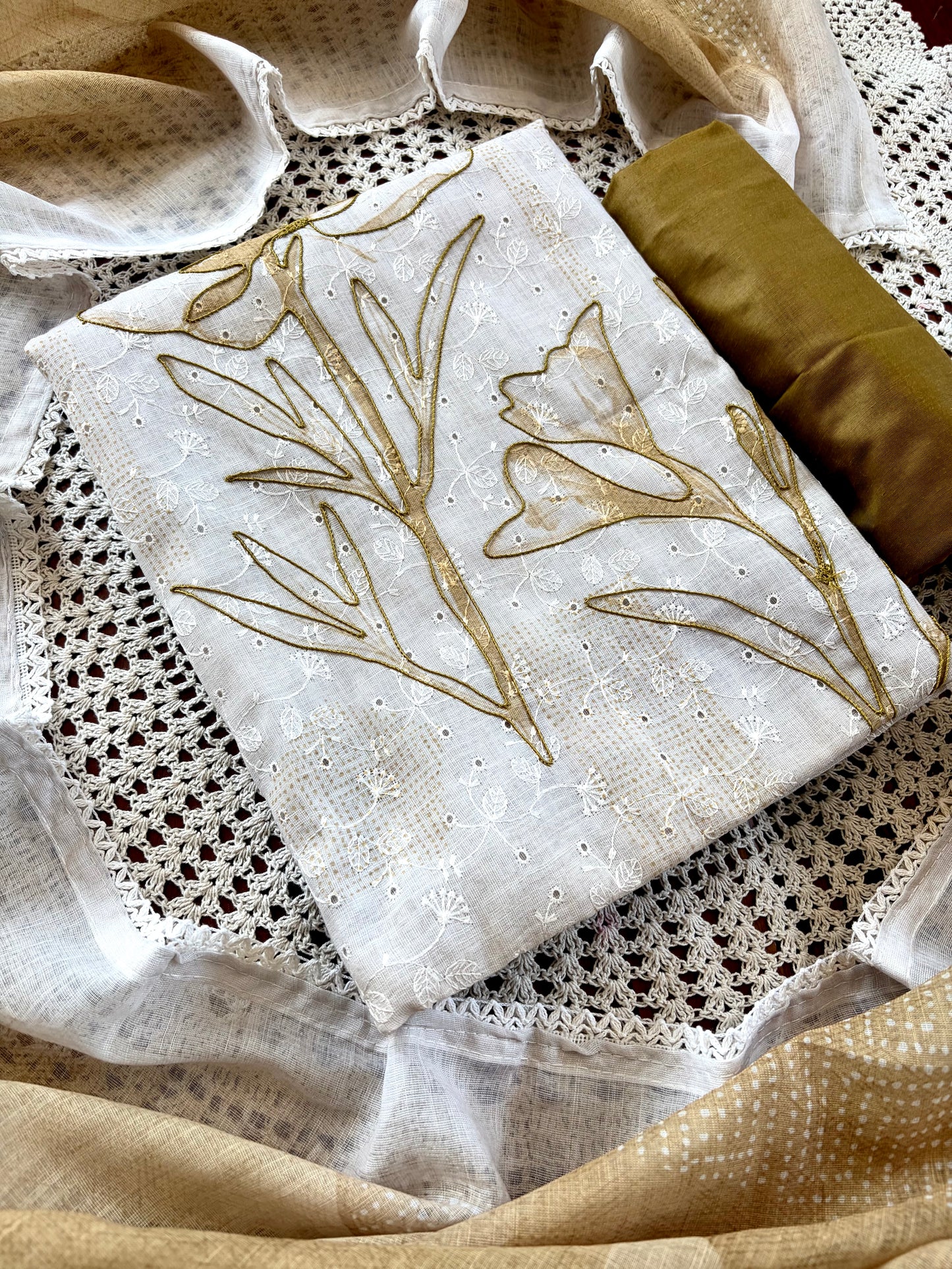Olive Gold Hakoba Cotton Unstitched Salwar Suit [GUD295]