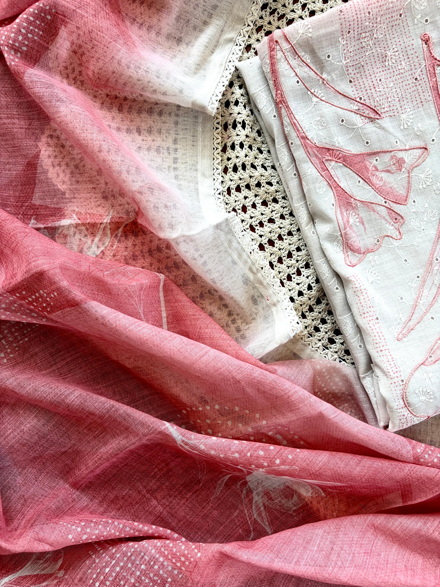 White Hakoba Cotton Unstitched Salwar Suit [GUD291]