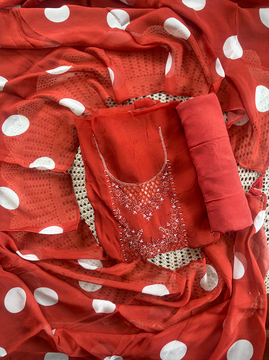 Premium Georgette Embroidered Unstitched Salwar Set [GUE101]