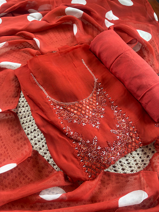 Premium Georgette Embroidered Unstitched Salwar Set [GUE101]