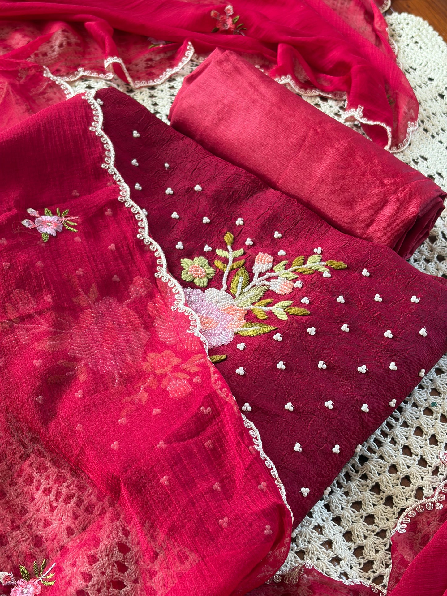 Elegant Tissue Silk Unstitched Salwar Set with  Embroidery [GUD336]