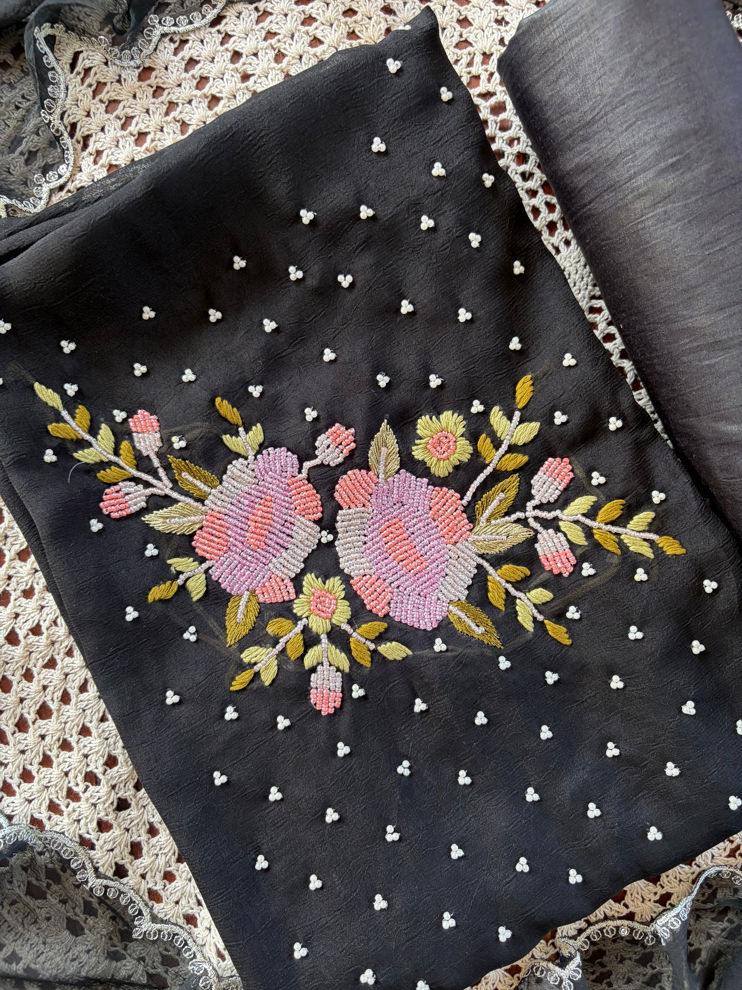 Elegant Tissue Silk Unstitched Salwar Set with Floral Embroidery [GUD324]