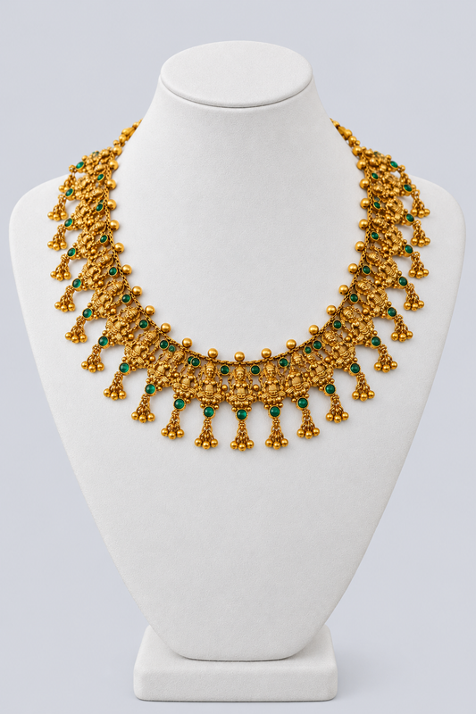 Traditional Gold Necklace with Ruby Stones [J29]