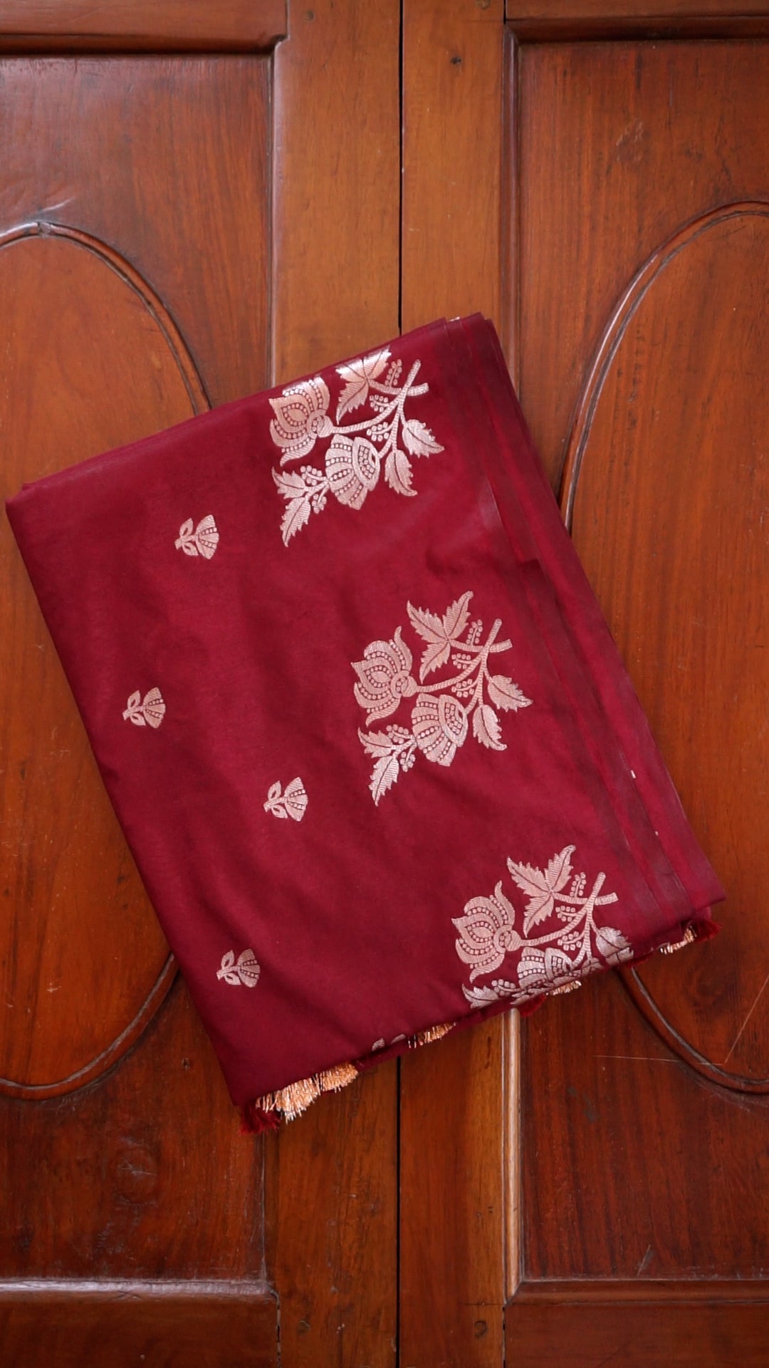 Elegant Maroon Soft Silk Saree with Gold Zari Floral Design [AV13]