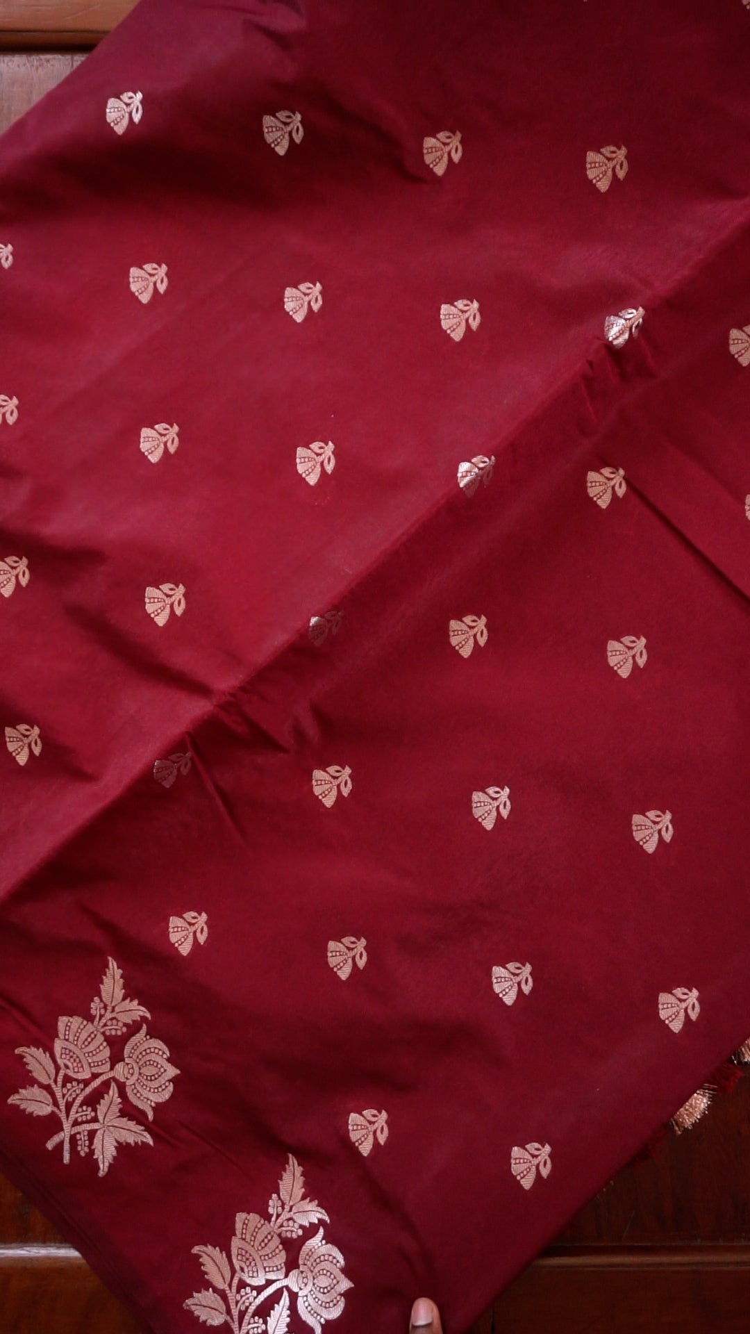 Elegant Maroon Soft Silk Saree with Gold Zari Floral Design [AV13]
