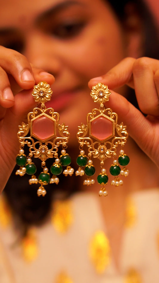 Green Stone Chandbali Earrings [MK044]
