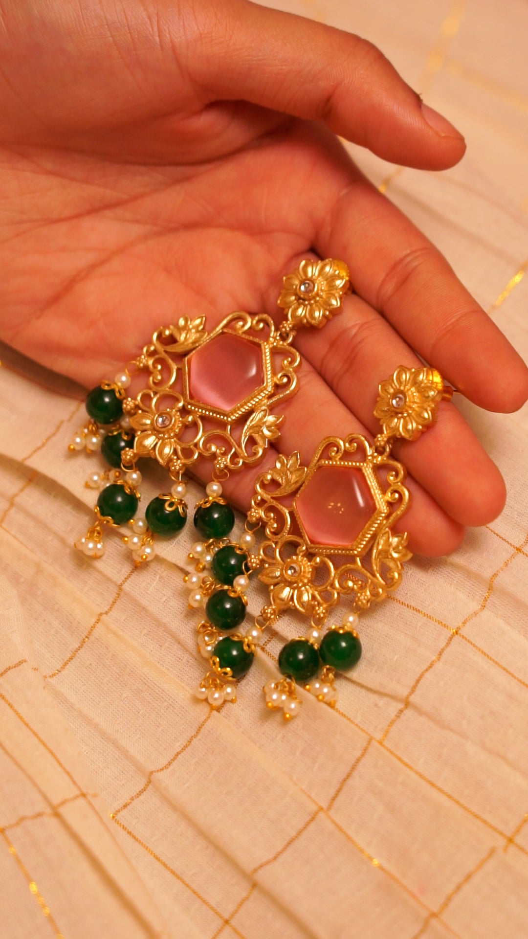 Green Stone Chandbali Earrings [MK044]