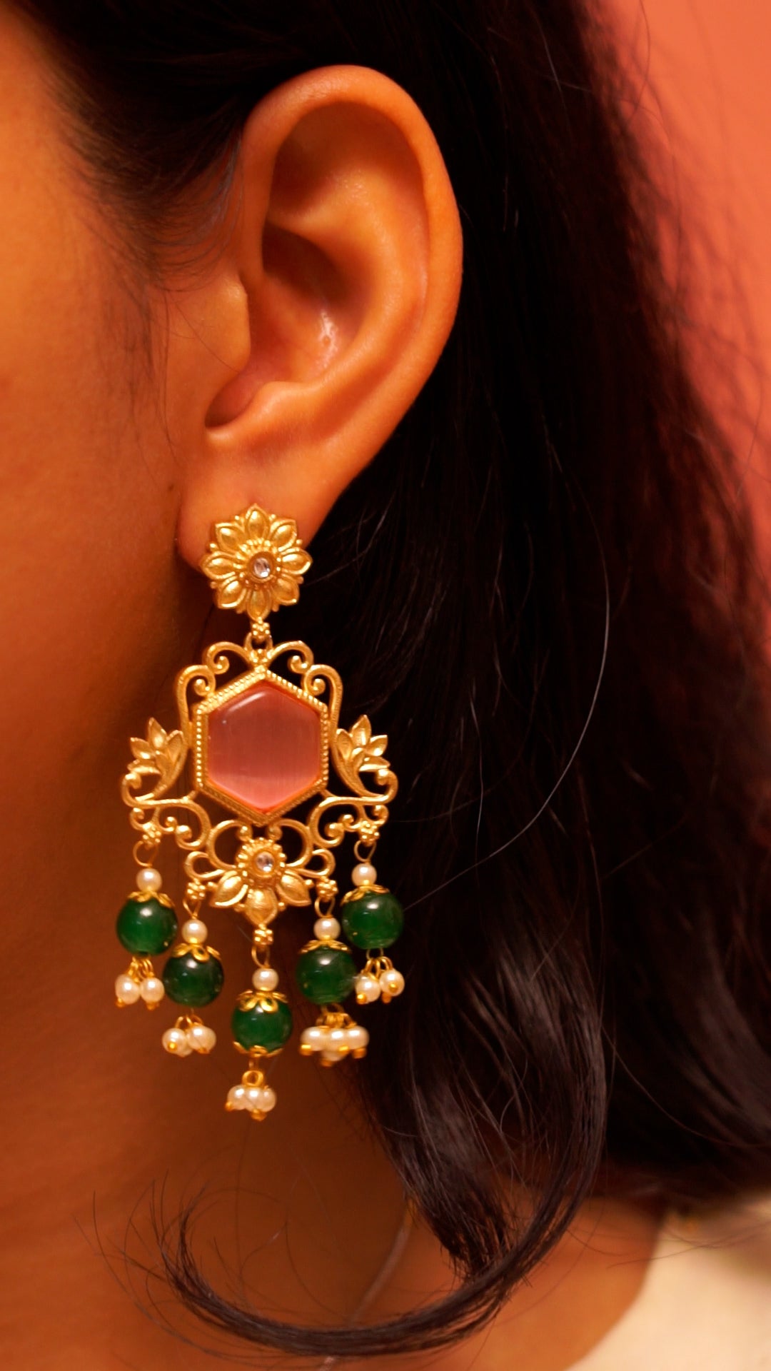 Green Stone Chandbali Earrings [MK044]