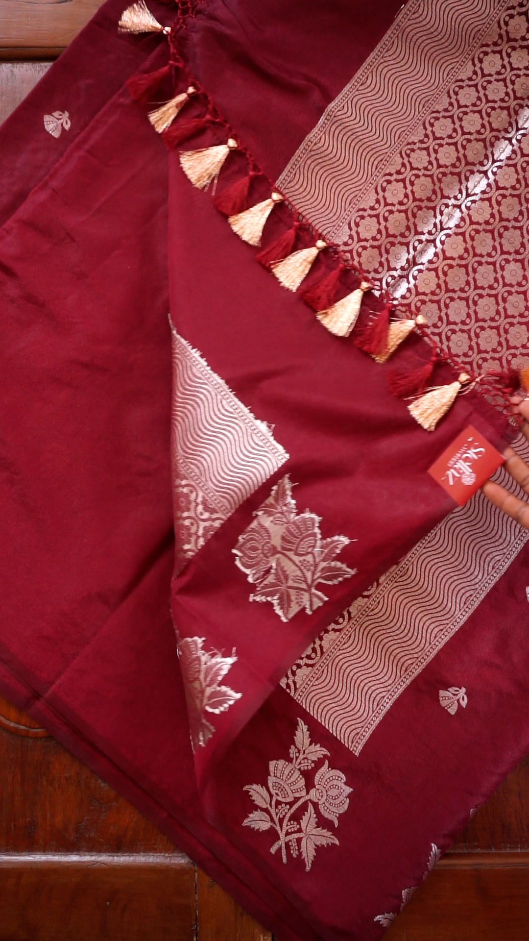 Elegant Maroon Soft Silk Saree with Gold Zari Floral Design [AV13]