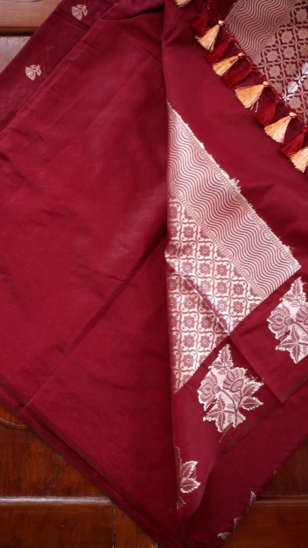 Elegant Maroon Soft Silk Saree with Gold Zari Floral Design [AV13]