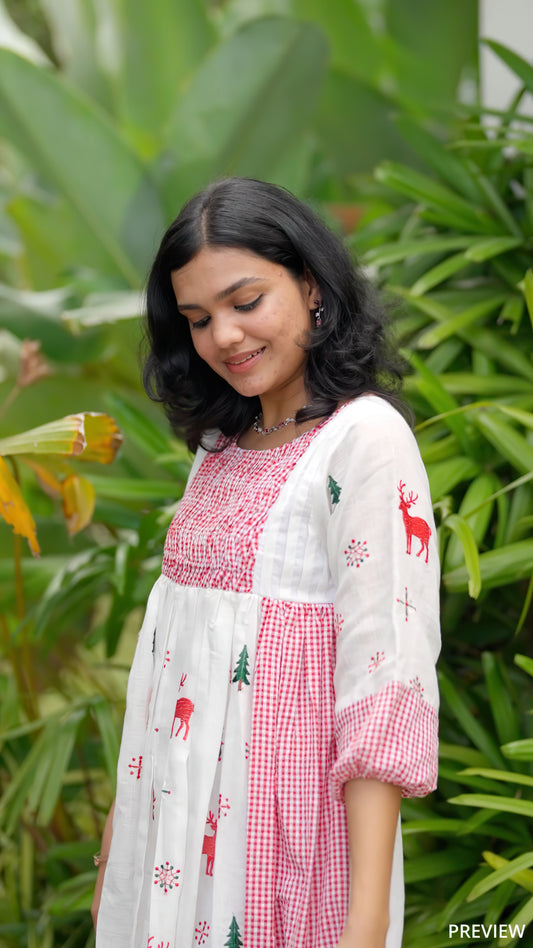 Christmas Special Embroidered Cotton Kurthi [C401]