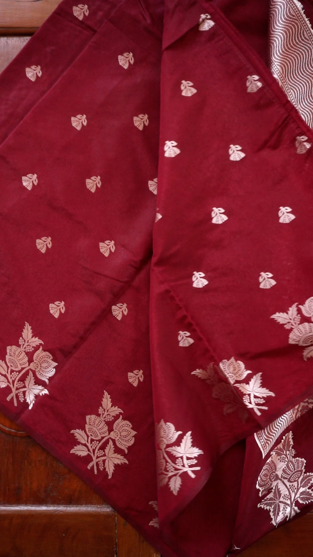 Elegant Maroon Soft Silk Saree with Gold Zari Floral Design [AV13]