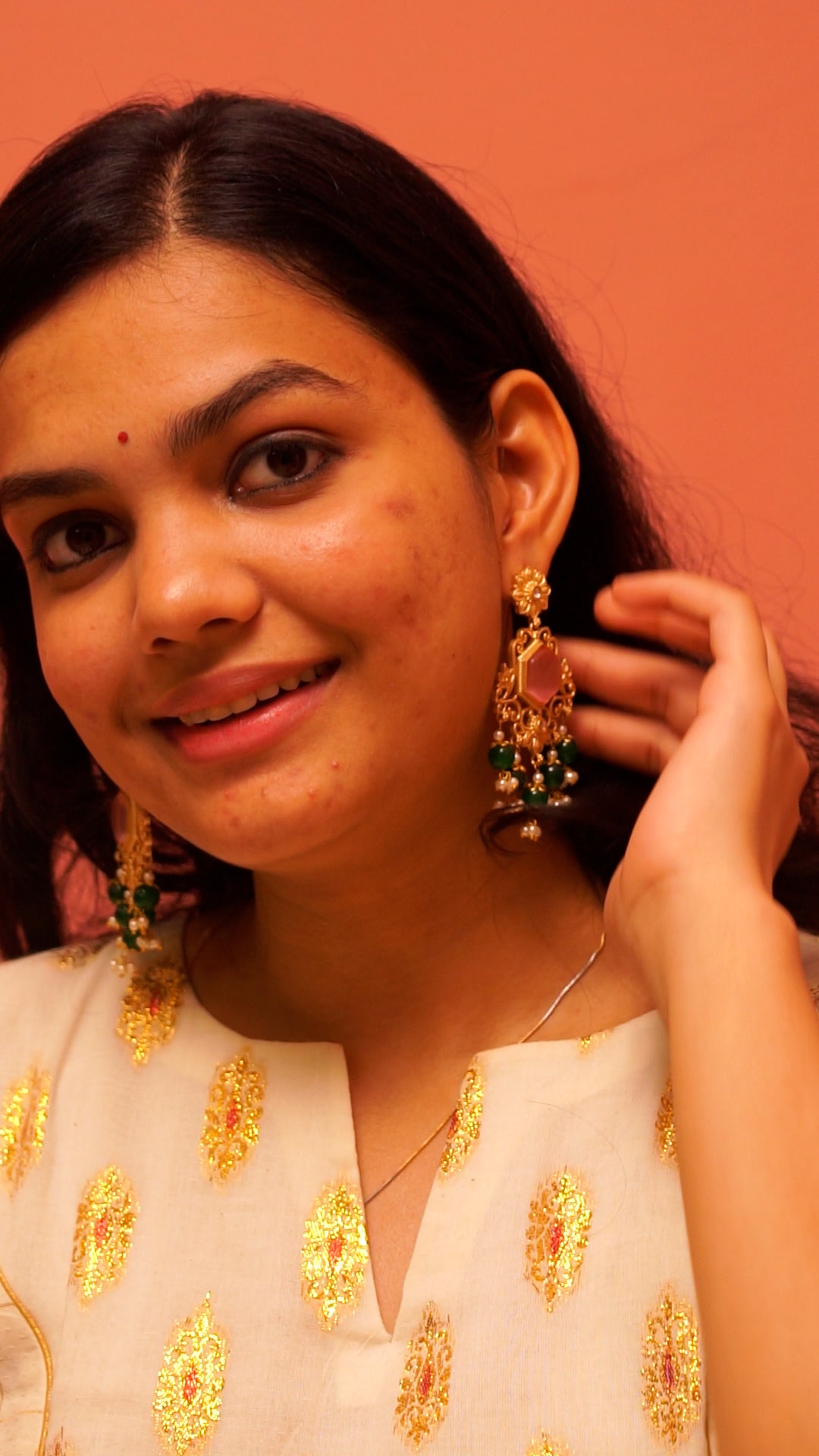 Green Stone Chandbali Earrings [MK044]
