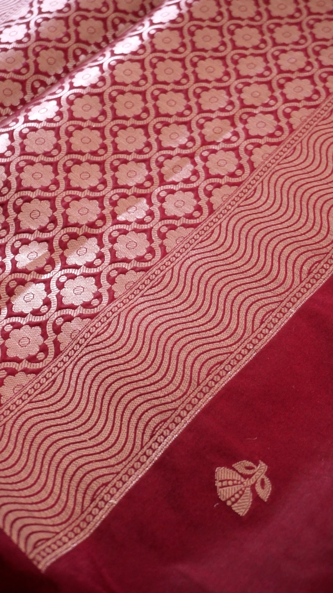 Elegant Maroon Soft Silk Saree with Gold Zari Floral Design [AV13]