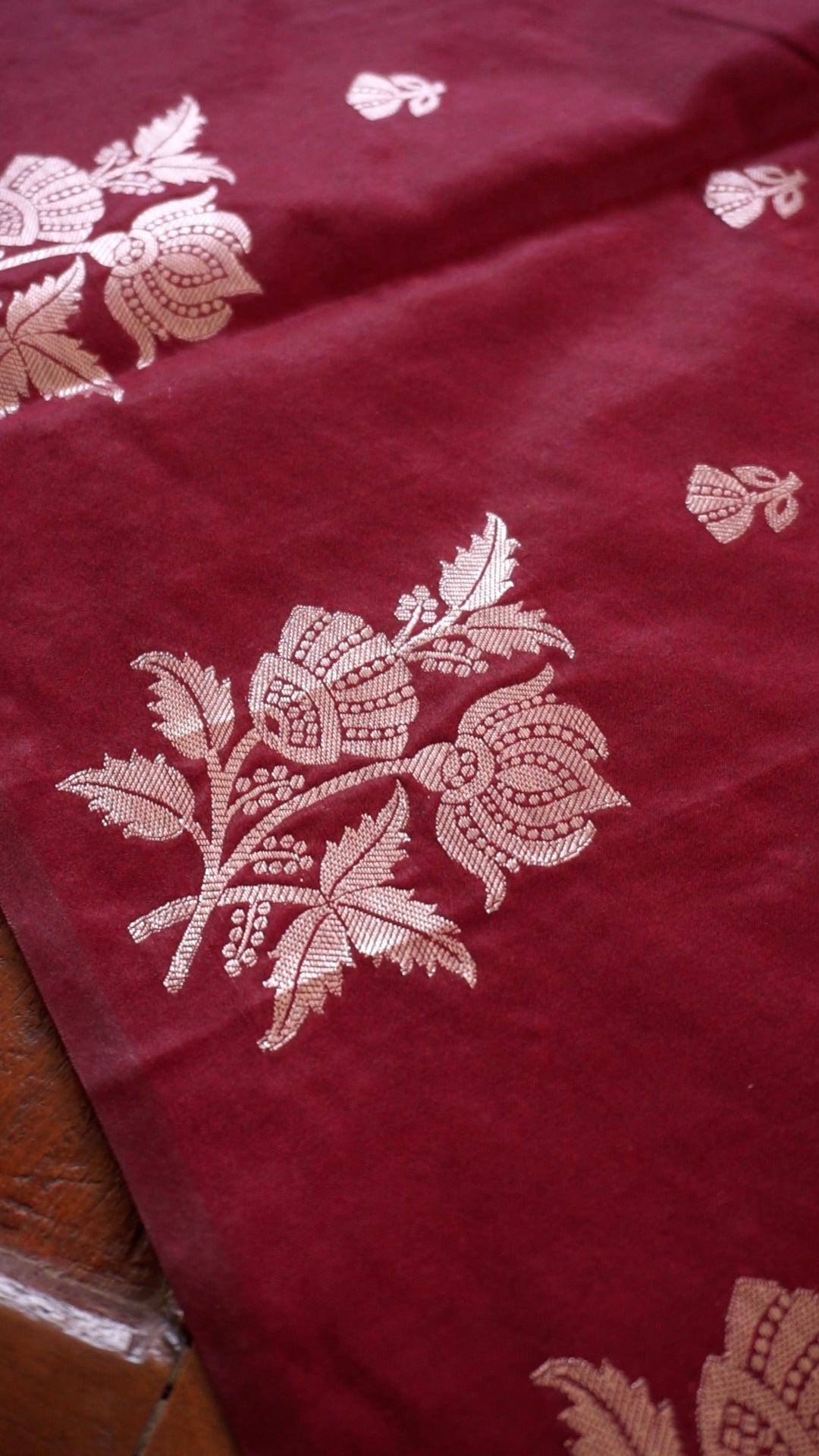 Elegant Maroon Soft Silk Saree with Gold Zari Floral Design [AV13]