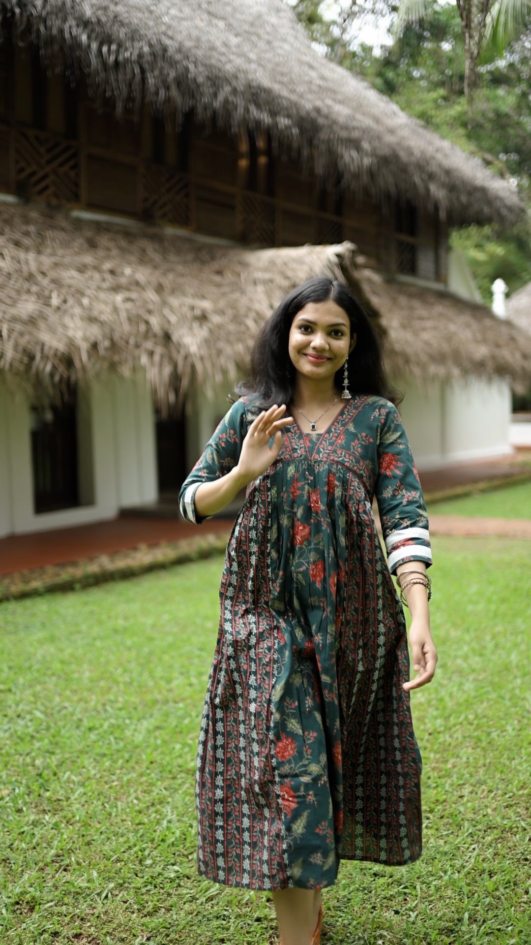 Floral Printed Cotton Kurthi – Green Multicolour