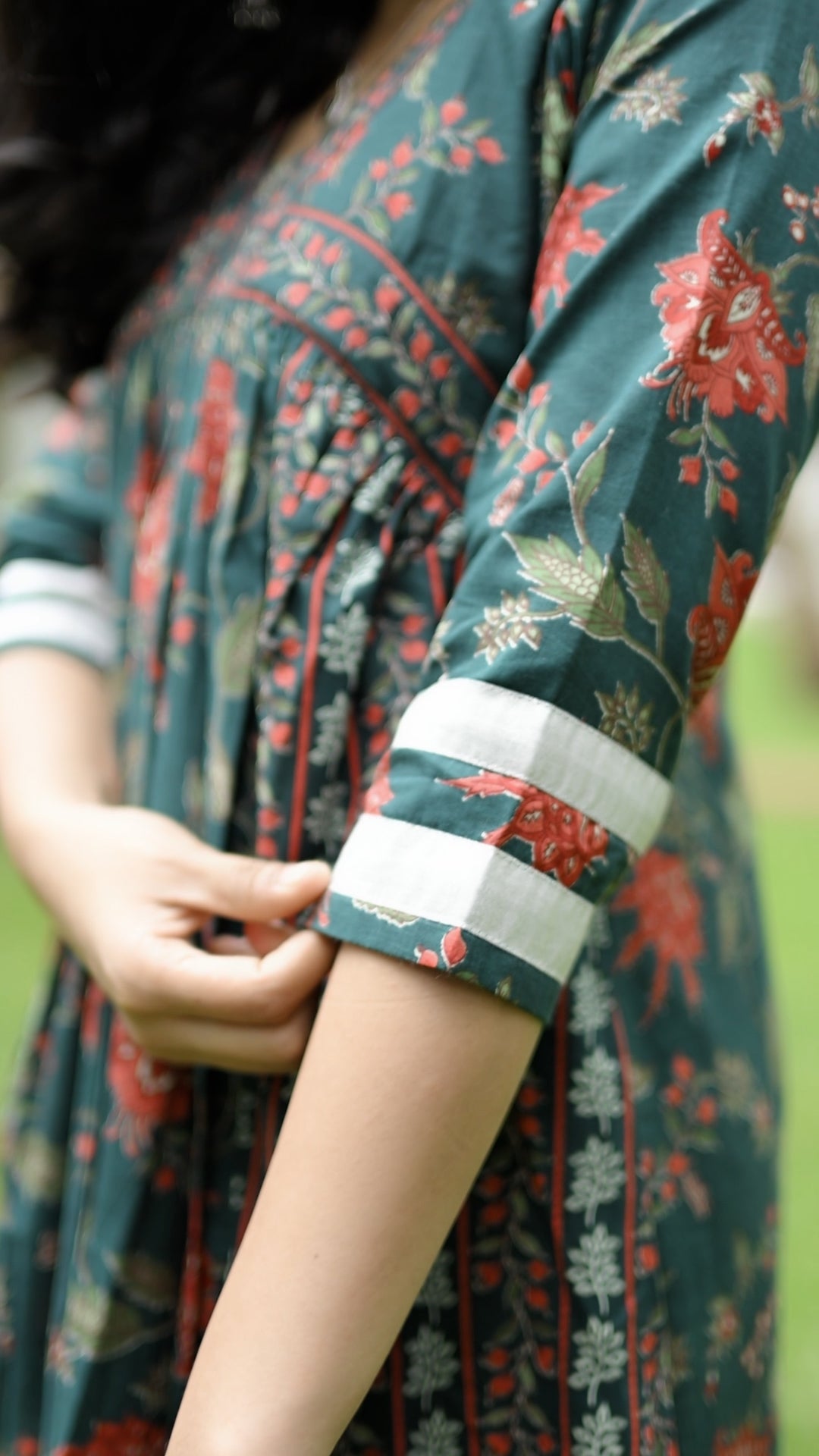 Floral Printed Cotton Kurthi – Green Multicolour