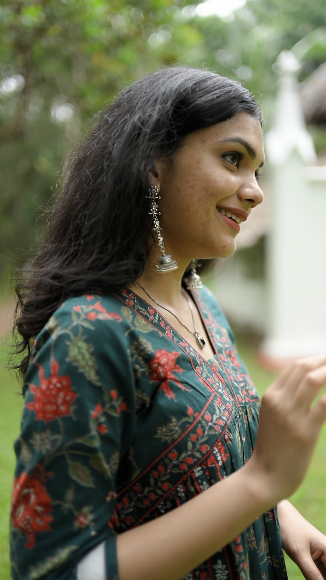 Floral Printed Cotton Kurthi – Green Multicolour