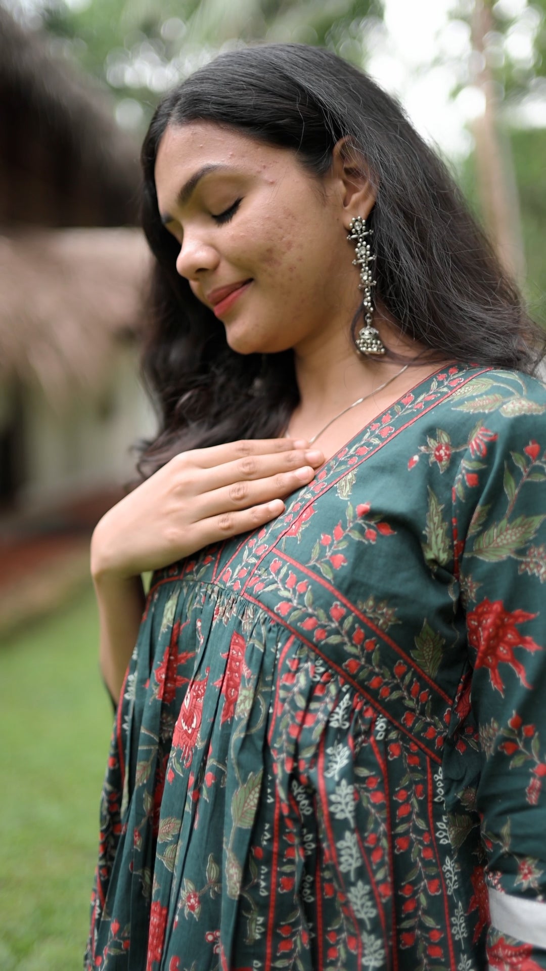 Floral Printed Cotton Kurthi – Green Multicolour