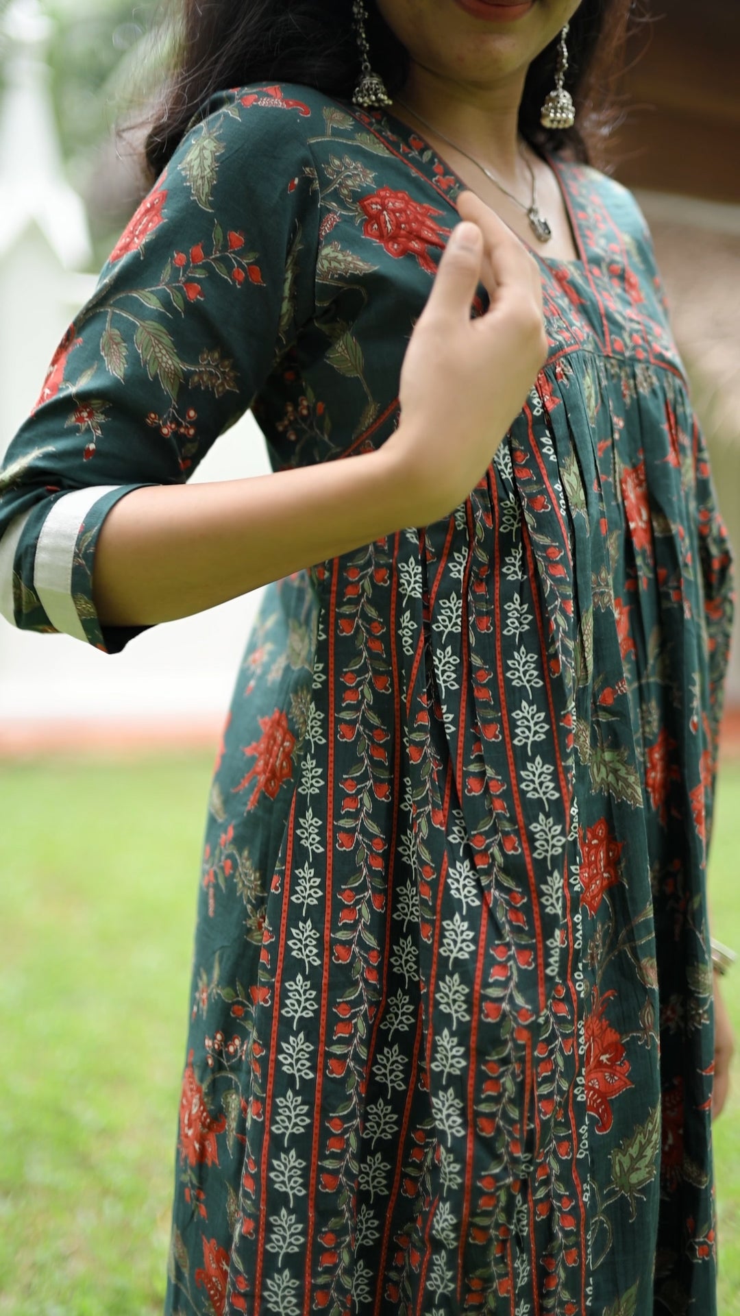 Floral Printed Cotton Kurthi – Green Multicolour