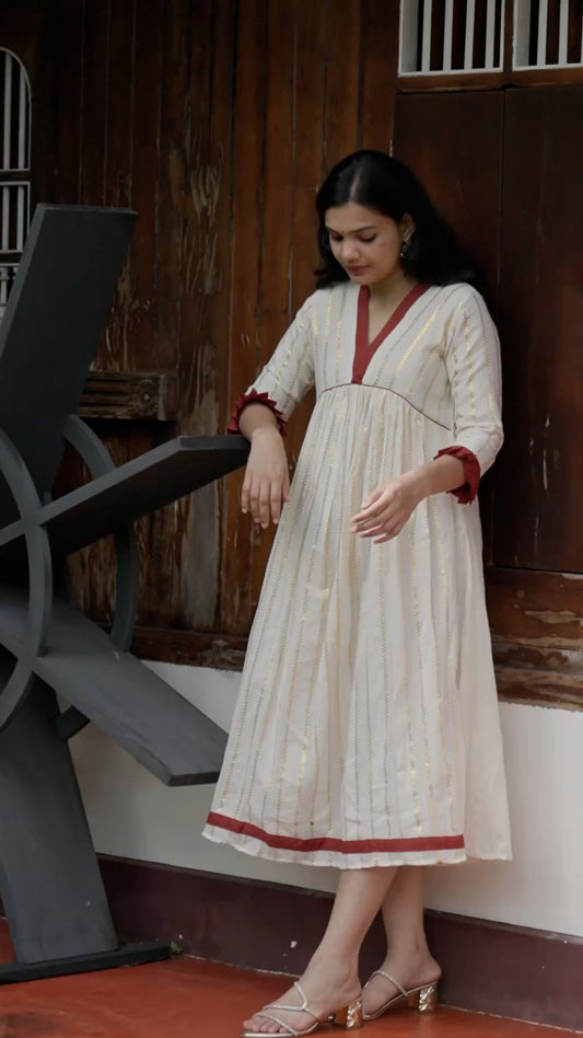 Elegant Ivory Cotton Kurthi with Contrast Border Top and bottom set [RK011]