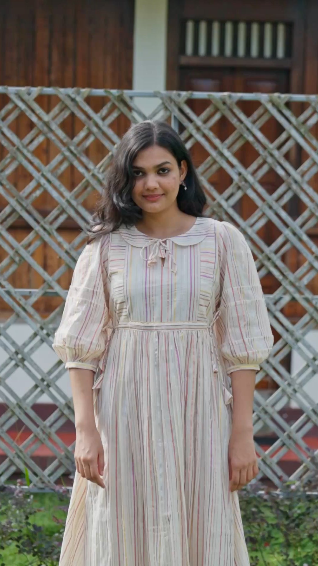 Pastel Stripe Cotton Anarkali Kurthi – Graceful Festive Elegance [RK08]