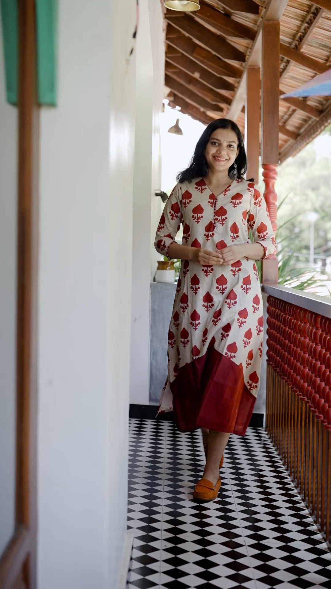 Ivory & Maroon Spade Print Kurti Set [ZD08]