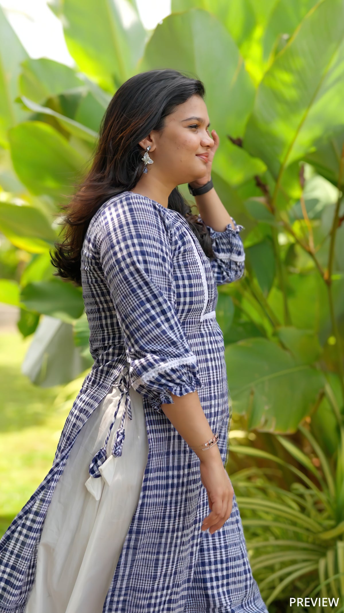 Blue Checked Cotton Kurthi  [BL021]