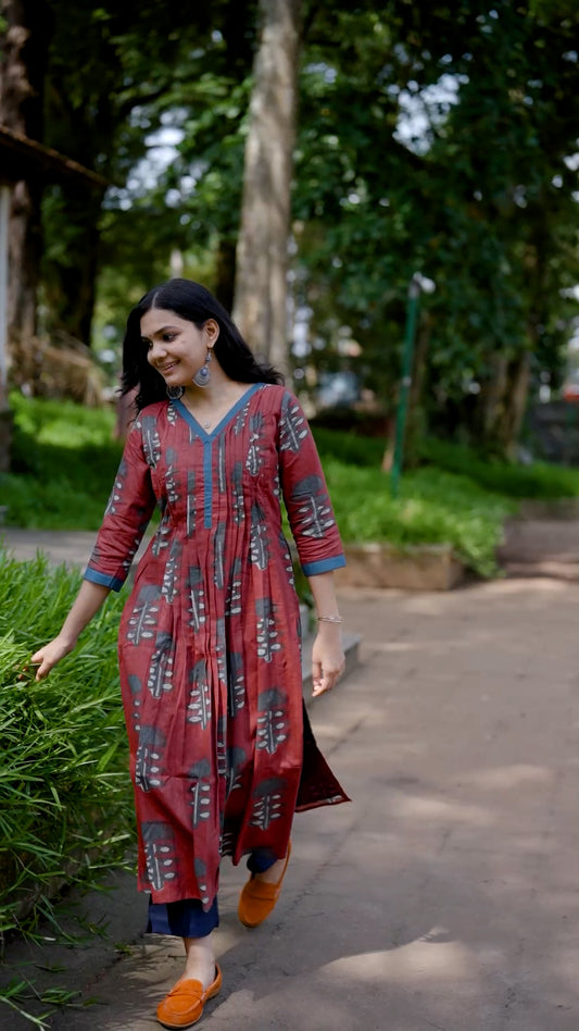 Maroon Printed Anarkali Kurti Set [ZD06]