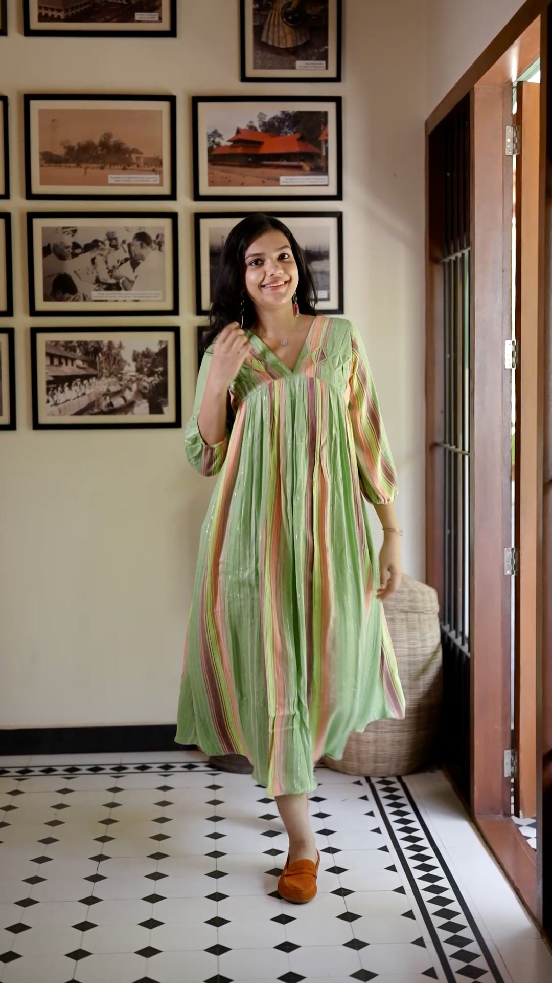 Pastel Green Cotton Yarn-Dyed Striped Kurti [ZD09]