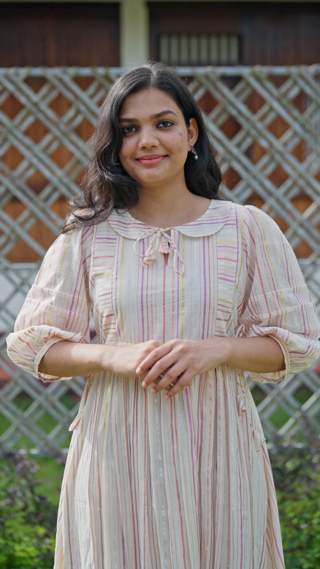 Pastel Stripe Cotton Anarkali Kurthi – Graceful Festive Elegance [RK08]