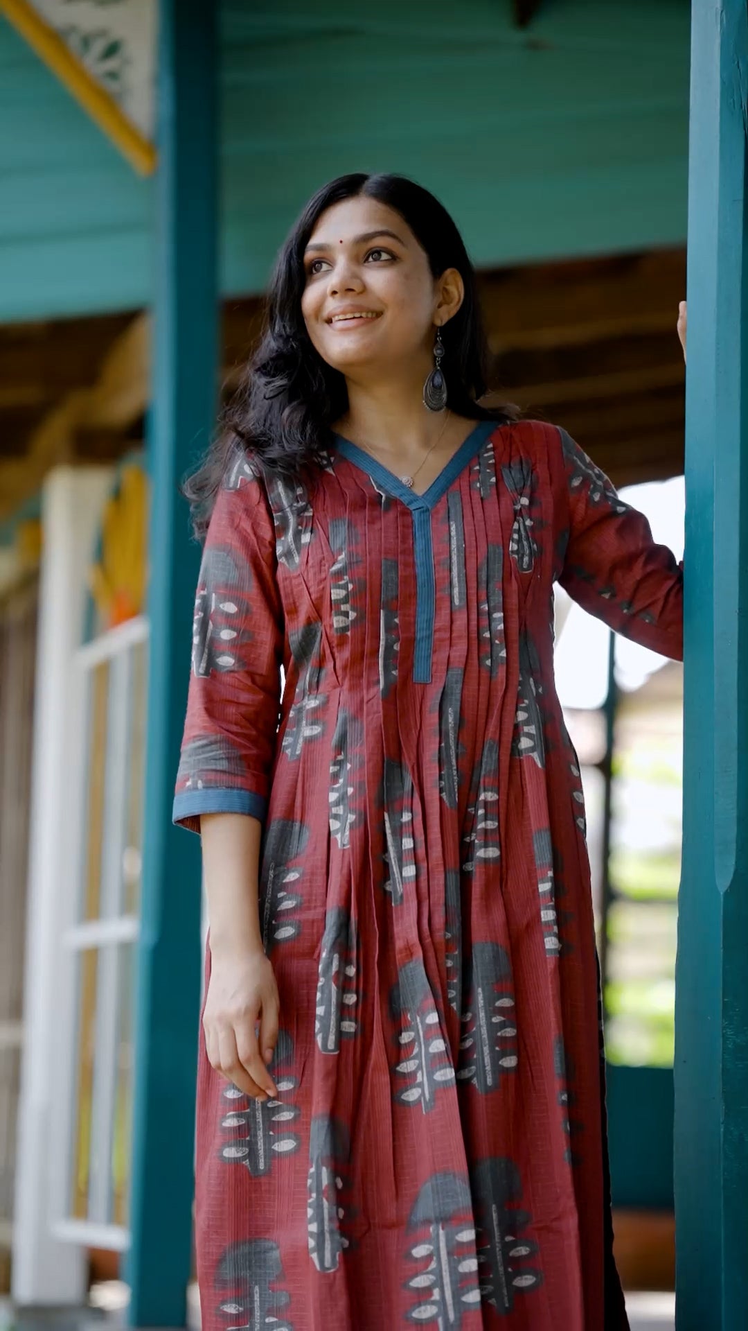 Maroon Printed Anarkali Kurti Set [ZD06]