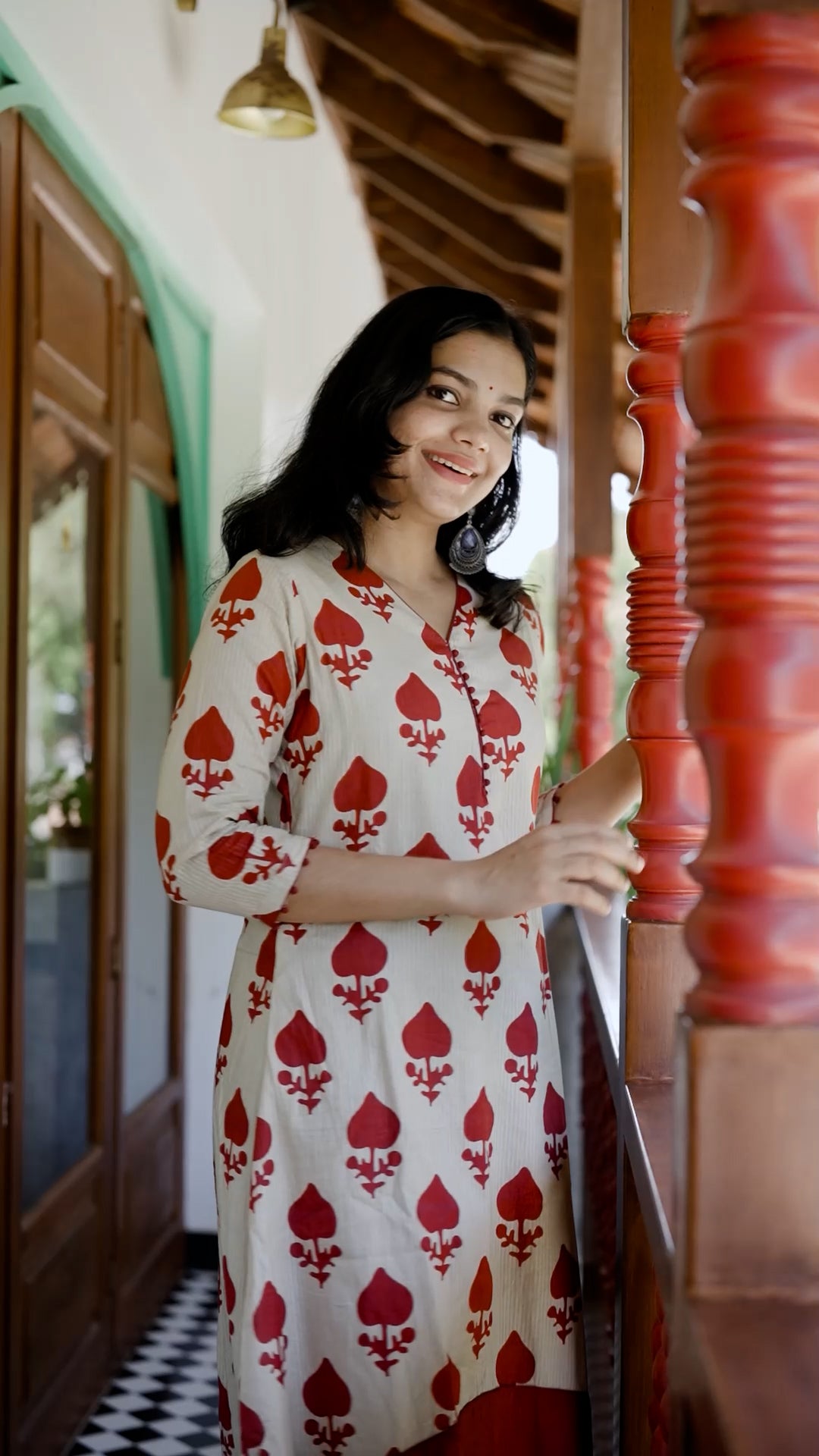 Ivory & Maroon Spade Print Kurti Set [ZD08]