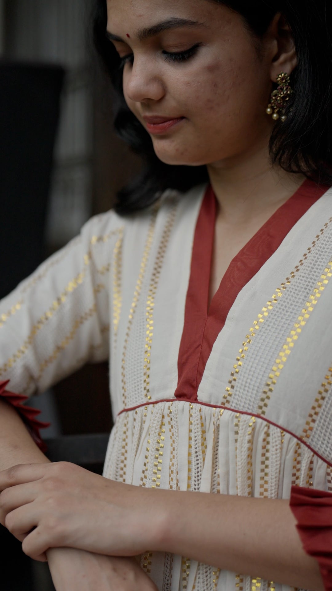 Elegant Ivory Cotton Kurthi with Contrast Border [RK11]