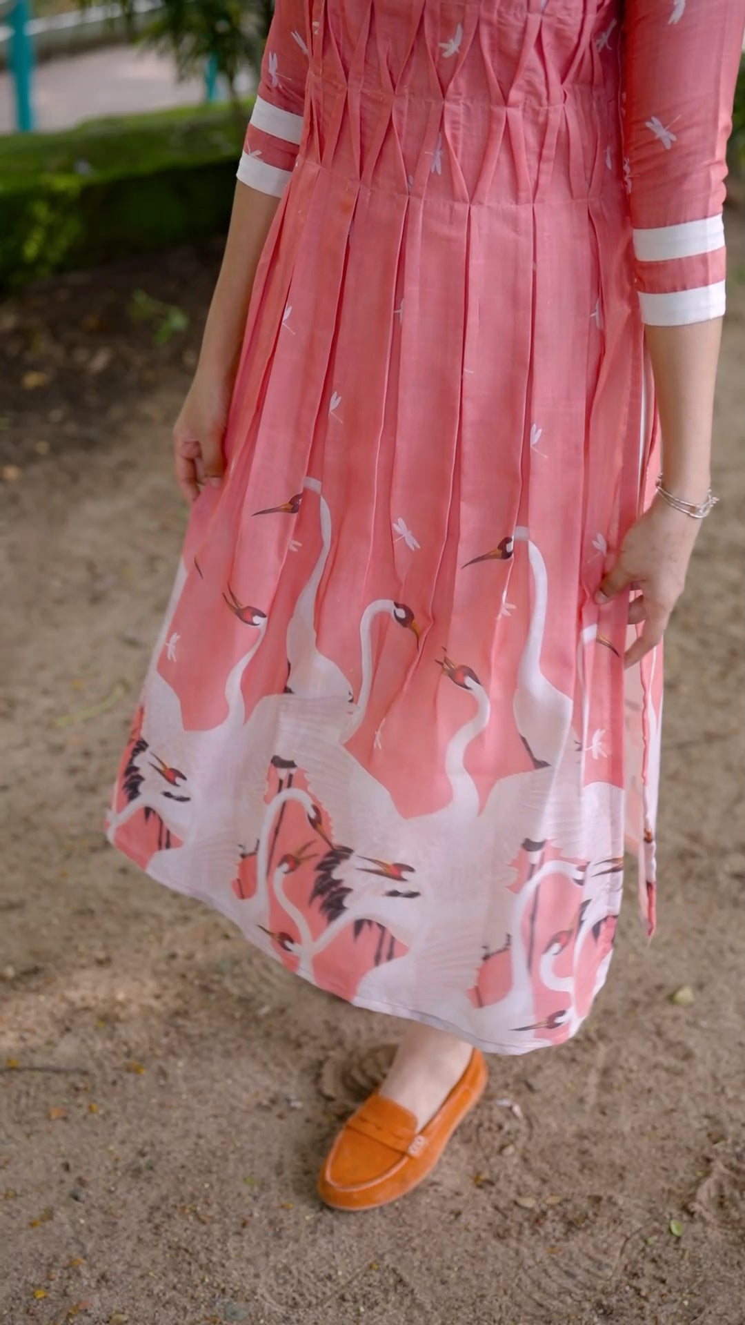 Peach Swan Print Anarkali Kurti Set [ZD07]