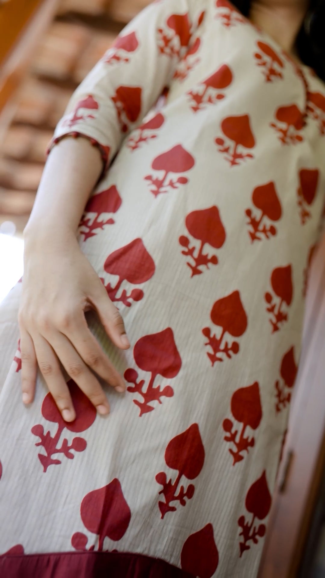 Ivory & Maroon Spade Print Kurti Set [ZD08]