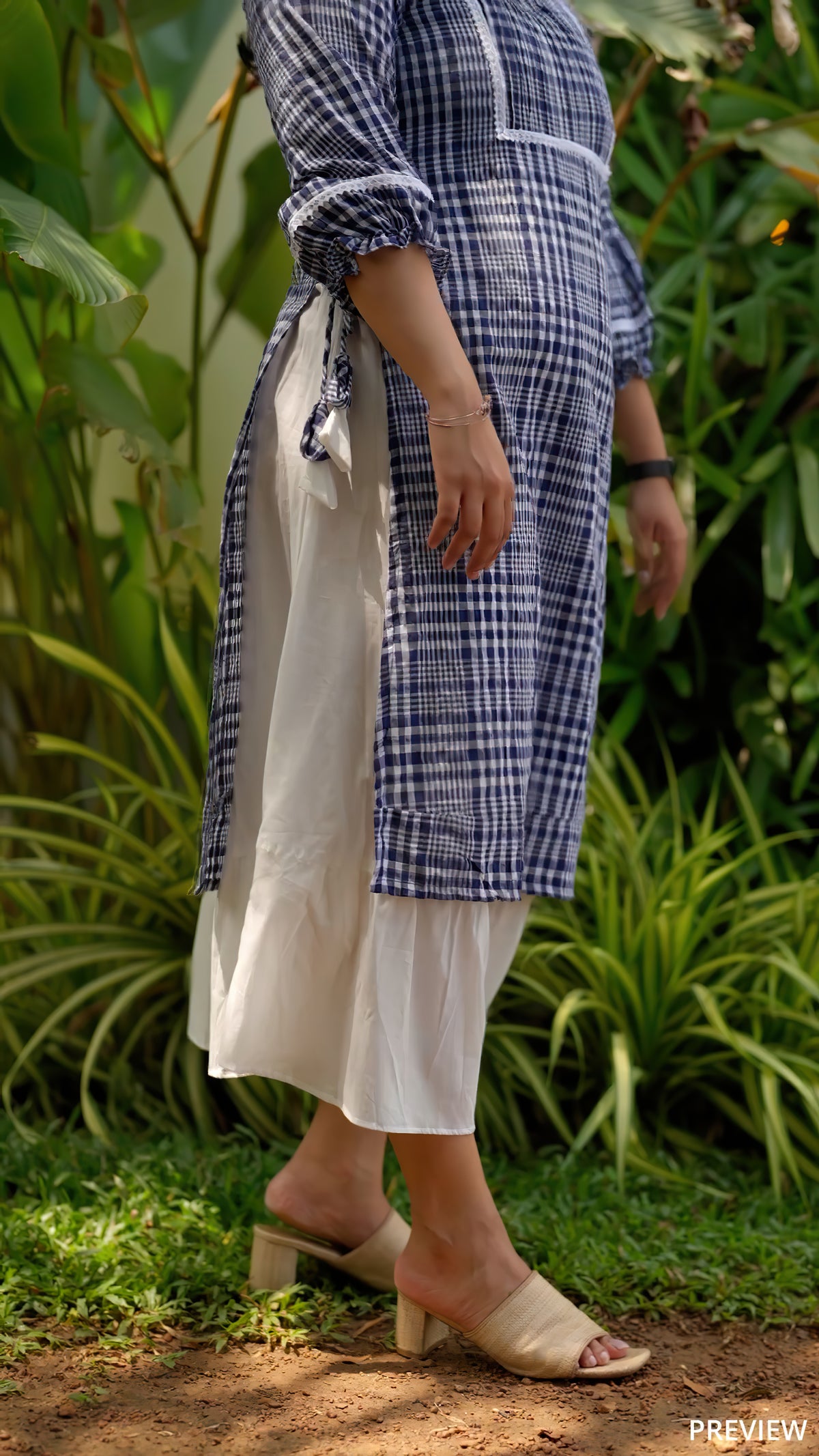 Blue Checked Cotton Kurthi  [BL021]