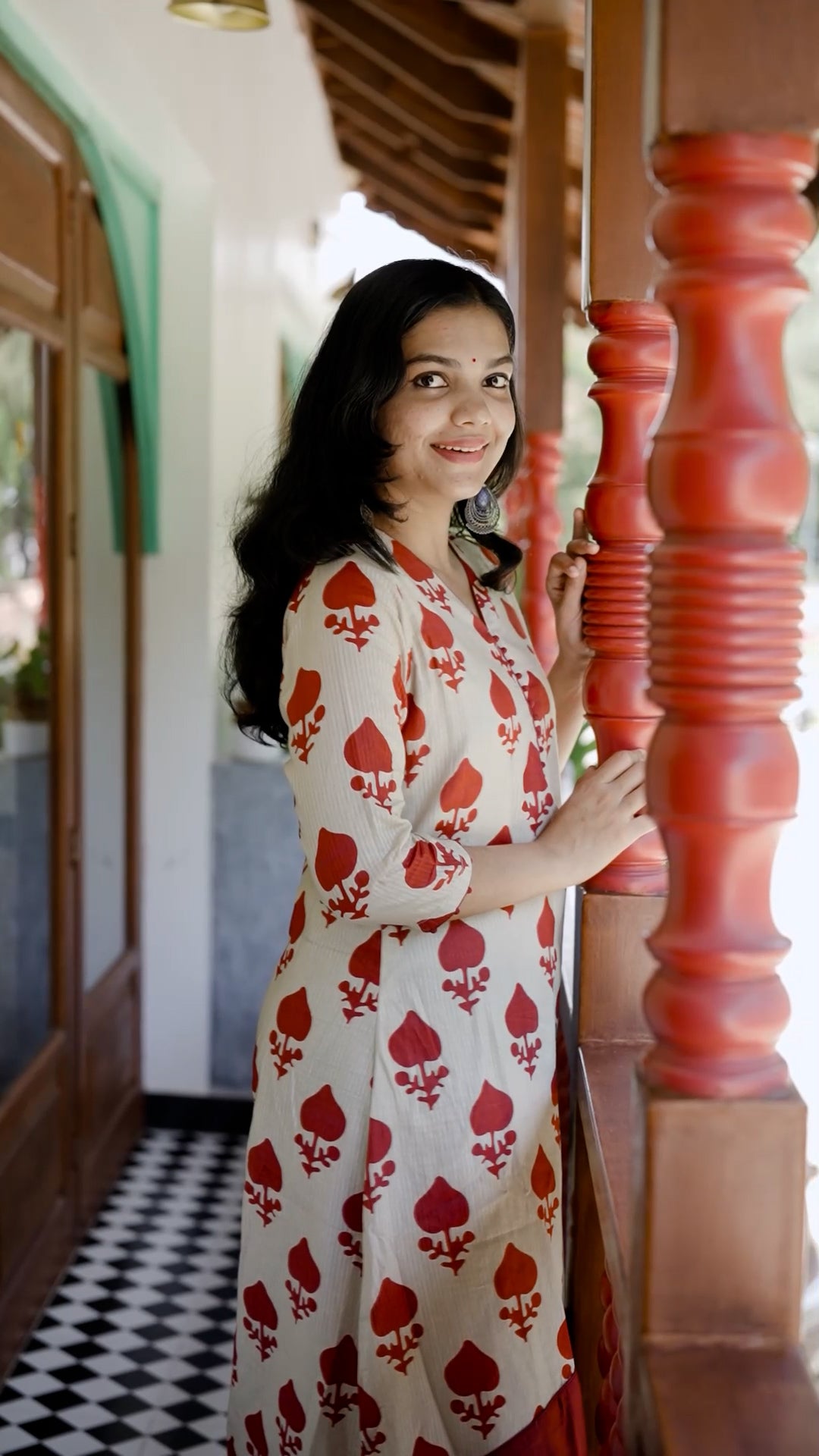 Ivory & Maroon Spade Print Kurti Set [ZD08]