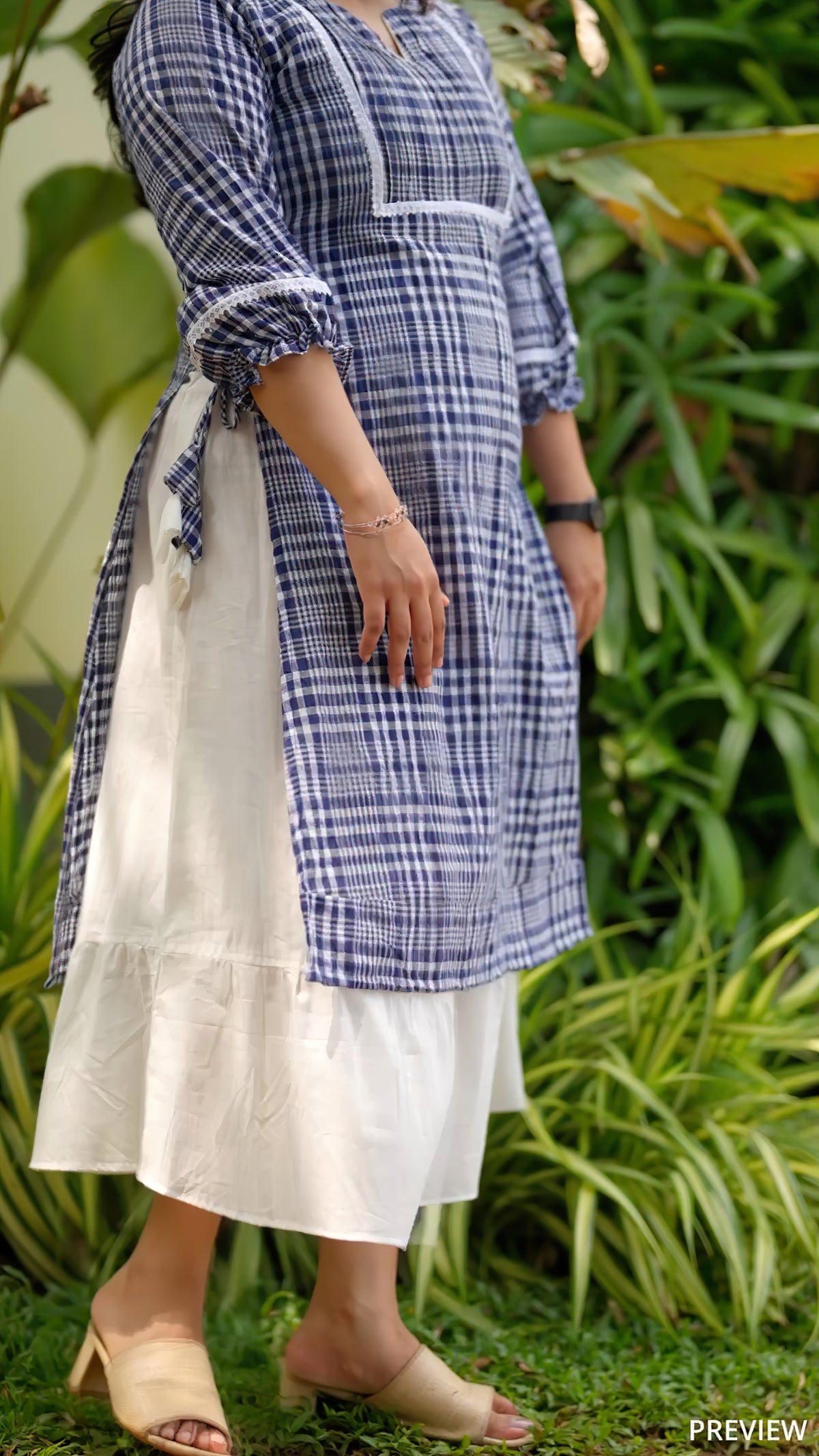 Blue Checked Cotton Kurthi  [BL021]