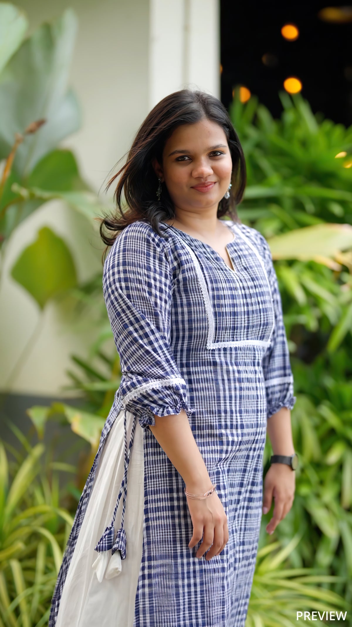 Blue Checked Cotton Kurthi  [BL021]