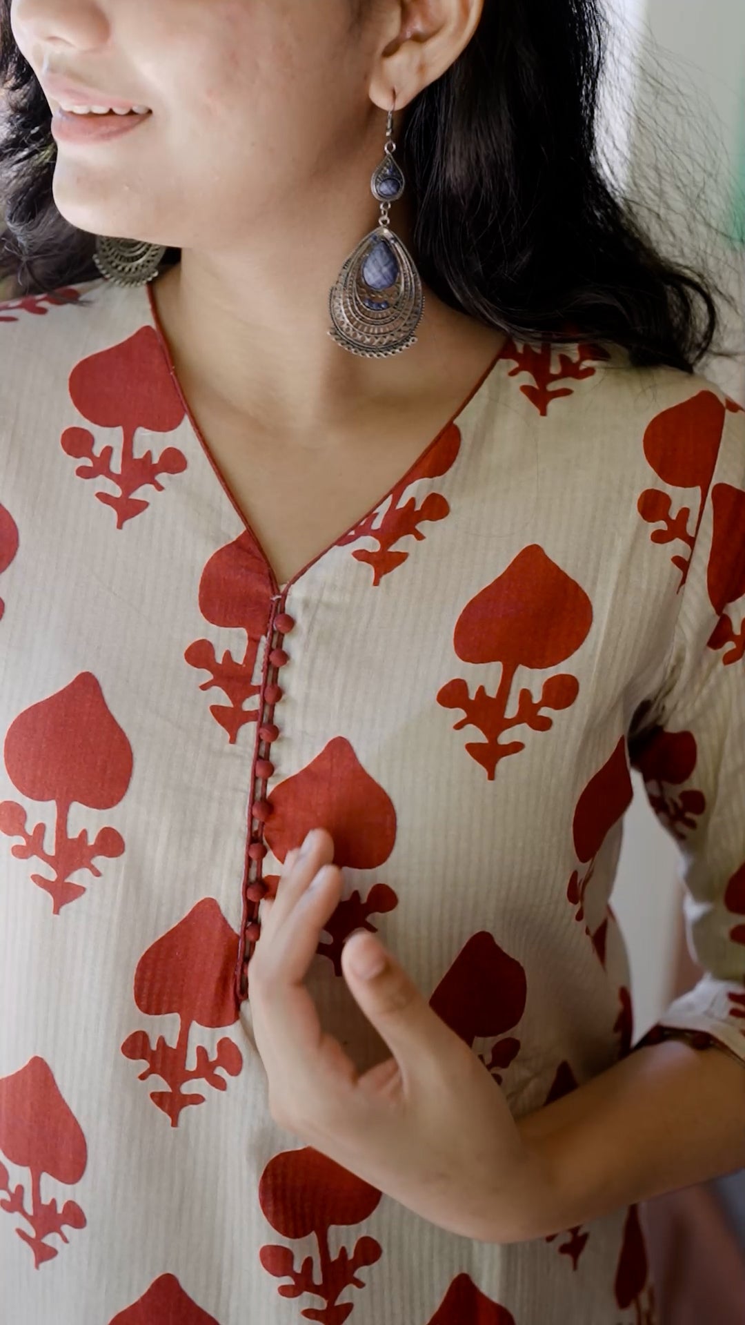 Ivory & Maroon Spade Print Kurti Set [ZD08]