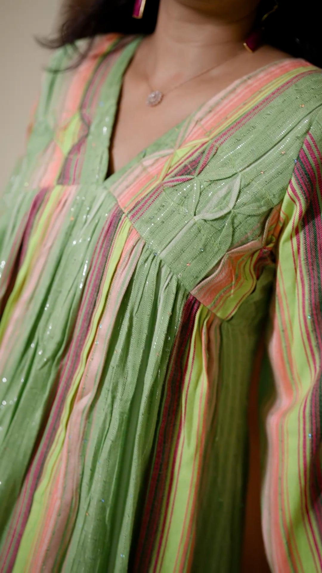 Pastel Green Cotton Yarn-Dyed Striped Kurti [ZD09]
