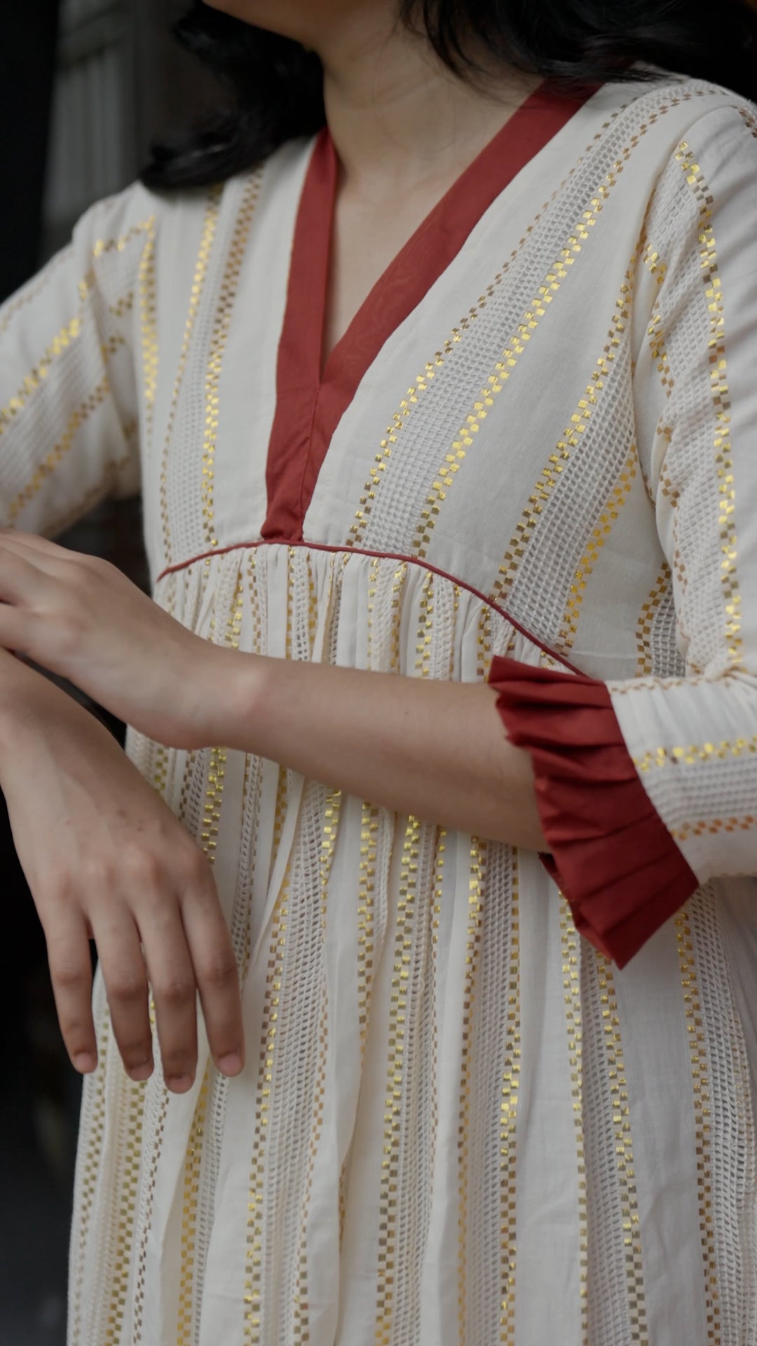 Elegant Ivory Cotton Kurthi with Contrast Border [RK11]